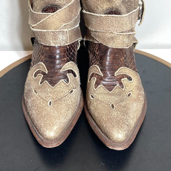 Pecos‎ Bill Boots Women 6.5 Distressed Western Python Inlay Harness Exotic Rodeo - Picture 6 of 16